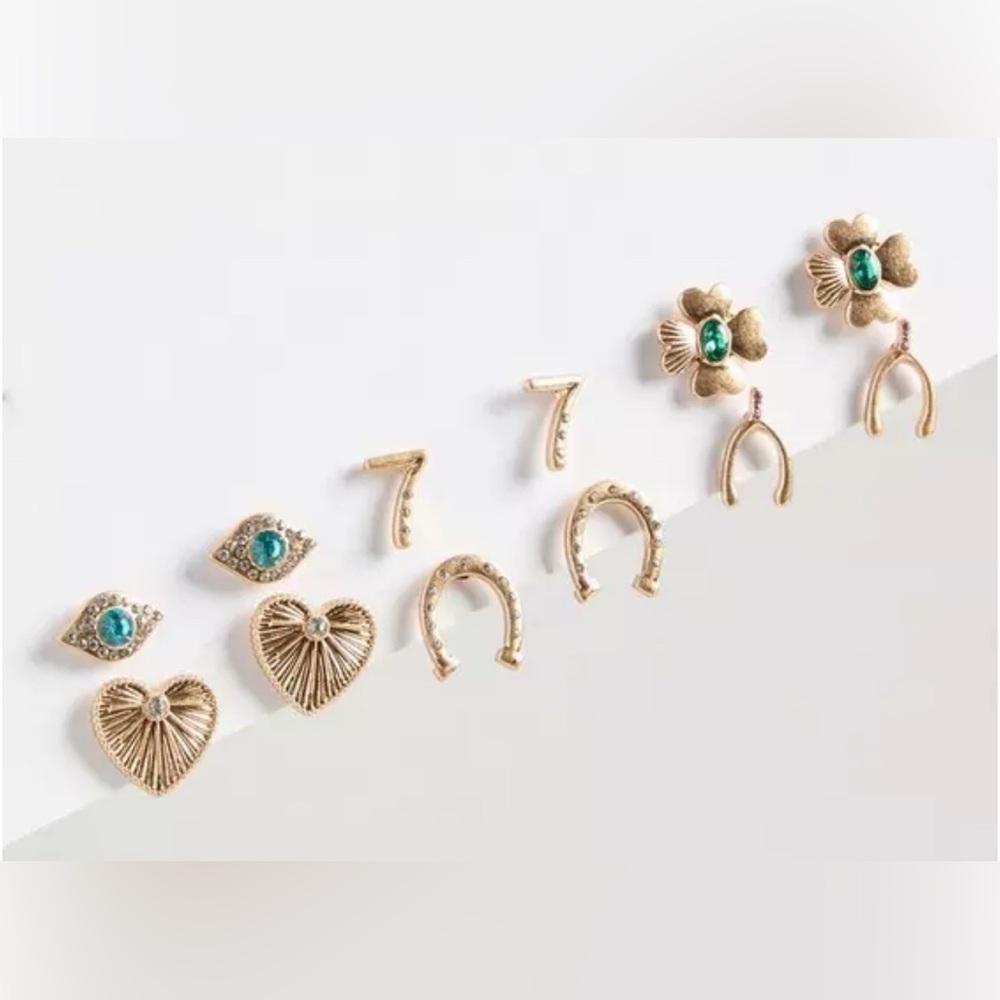 Torrid Lucky Me Stud Earring Set Gold-tone & Green Hearts Horseshoes Clovers